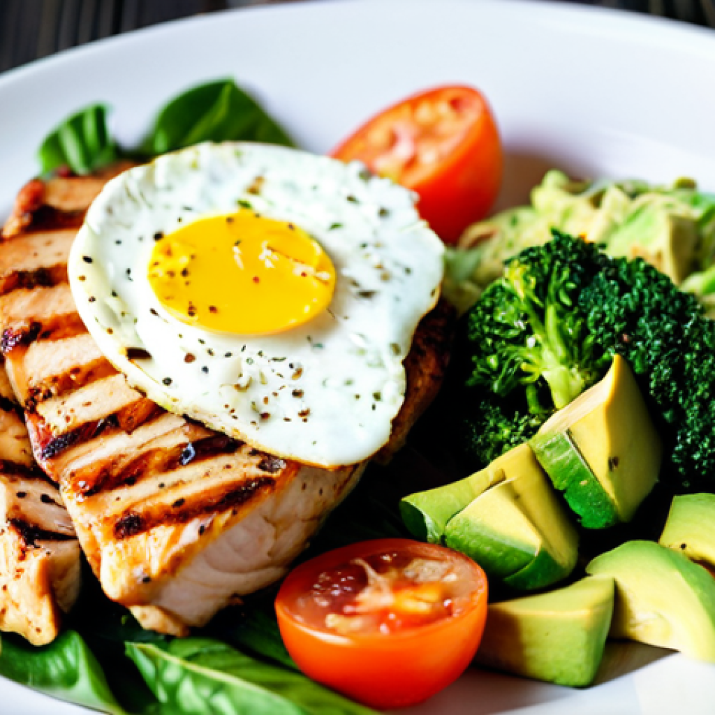 저탄수화물 다이어트와 유산소 운동의 시너지 - Healthy Eating**

"A vibrant and colorful plate of food showcasing a balanced low-carb meal. Include...