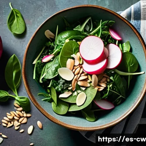 Home 33 저탄수화물 다이어트에 좋은 음식 리스트 - A vibrant and fresh low-carb salad bowl featuring a mix of leafy greens like spinach, Swiss chard, a...